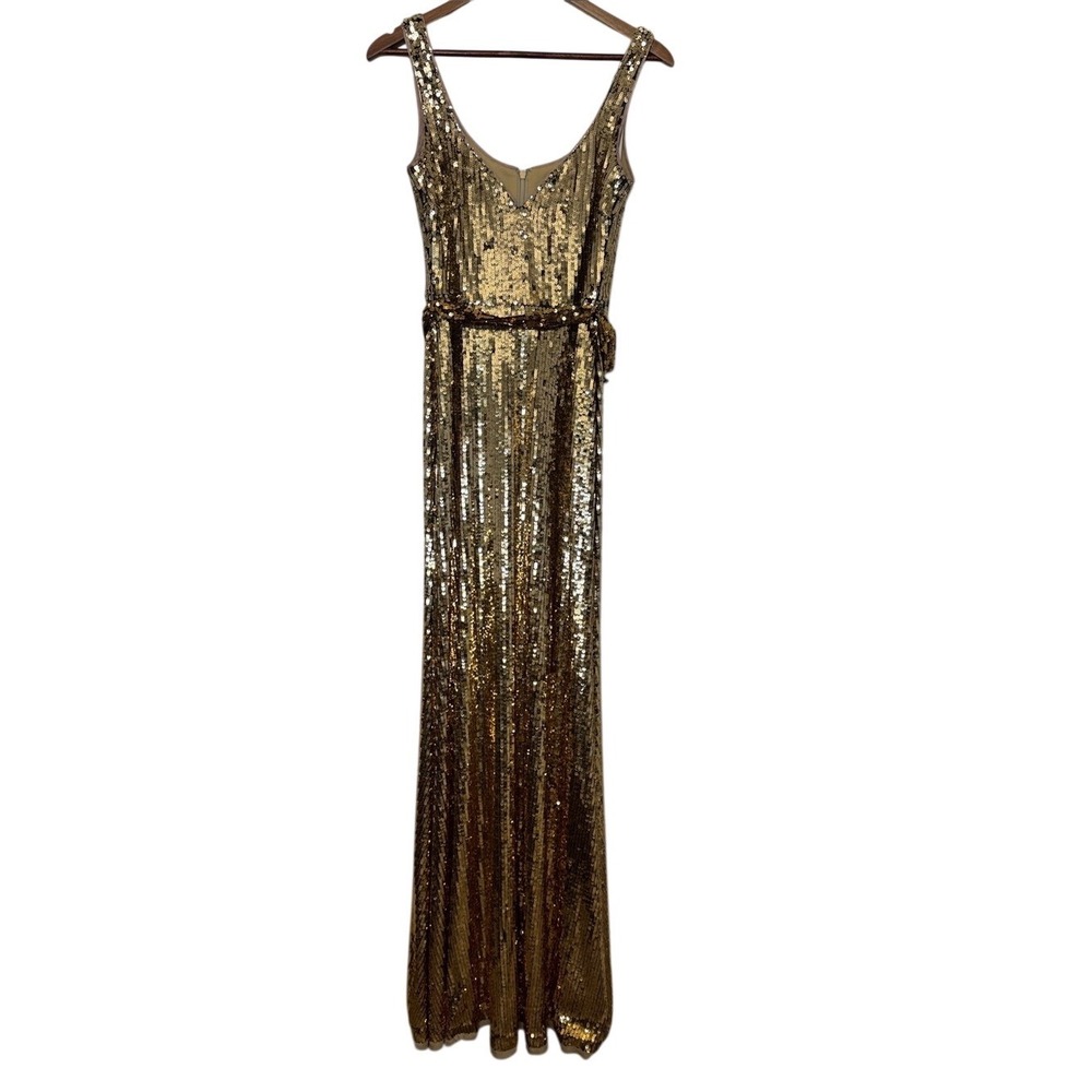 Halston Zahra Gold Degrade Sequin Column Gown Sleeveless Formal NWOT Size 4 - Picture 2 of 5
